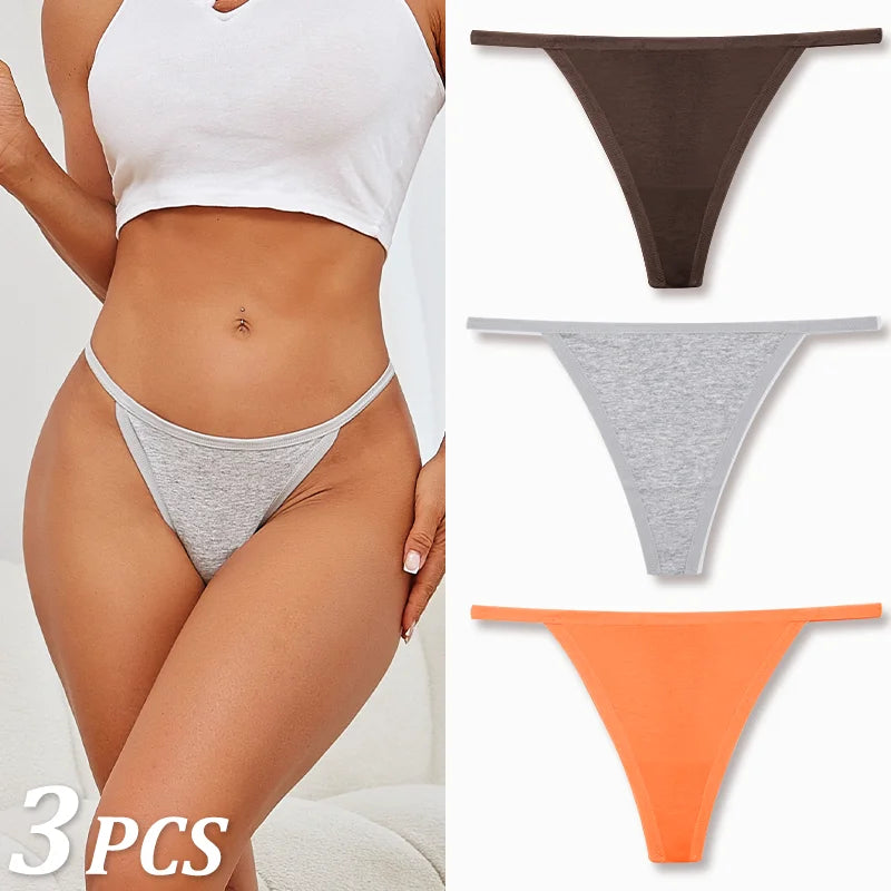 3PCS Seamless Cotton Thong Women Thin Strap Low Waist High Flexibility Panties Sexy Underwear Ladies Briefs T-back Soft Women