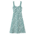 French Style Low-cut Polka Dot Print Camisole Dress For Women Sexy Side Slit Waist-cinching Mid-length Beach Dress Charming WYLB