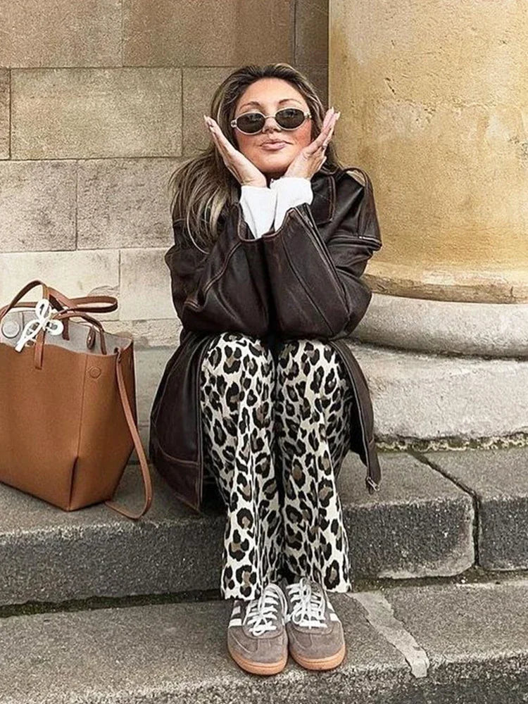 Foridol Leopard Print Wide Leg Long Pants Women Spring Summer Straight Fashion New Pants Zip Casual Female Pantalones 2025