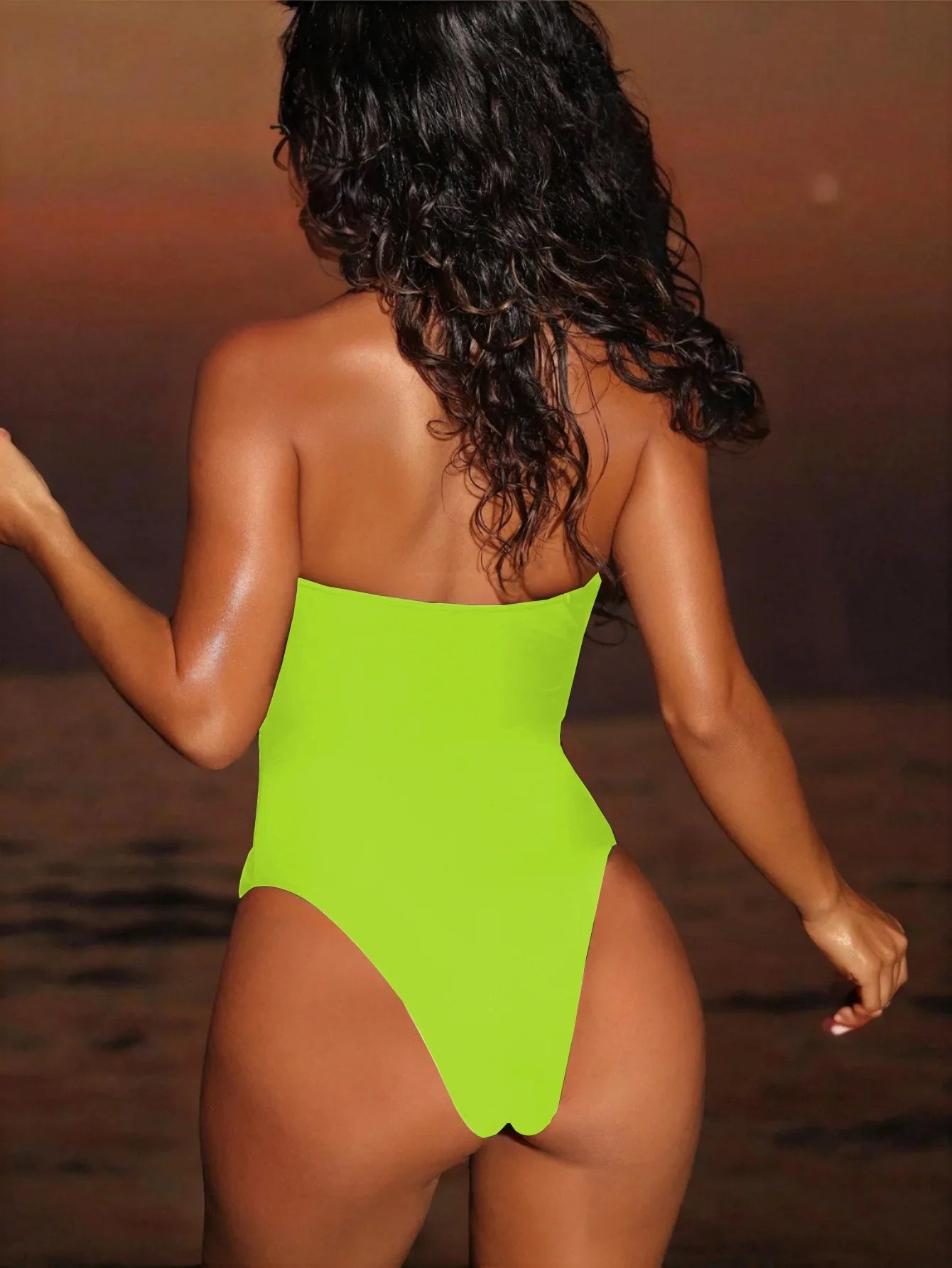2026 Summer Women's One-piece Suit Swimwear Sexy Hollow Out Neck Lace-up Bodysuit Beachwear High Waist Push Up Bathing Suits