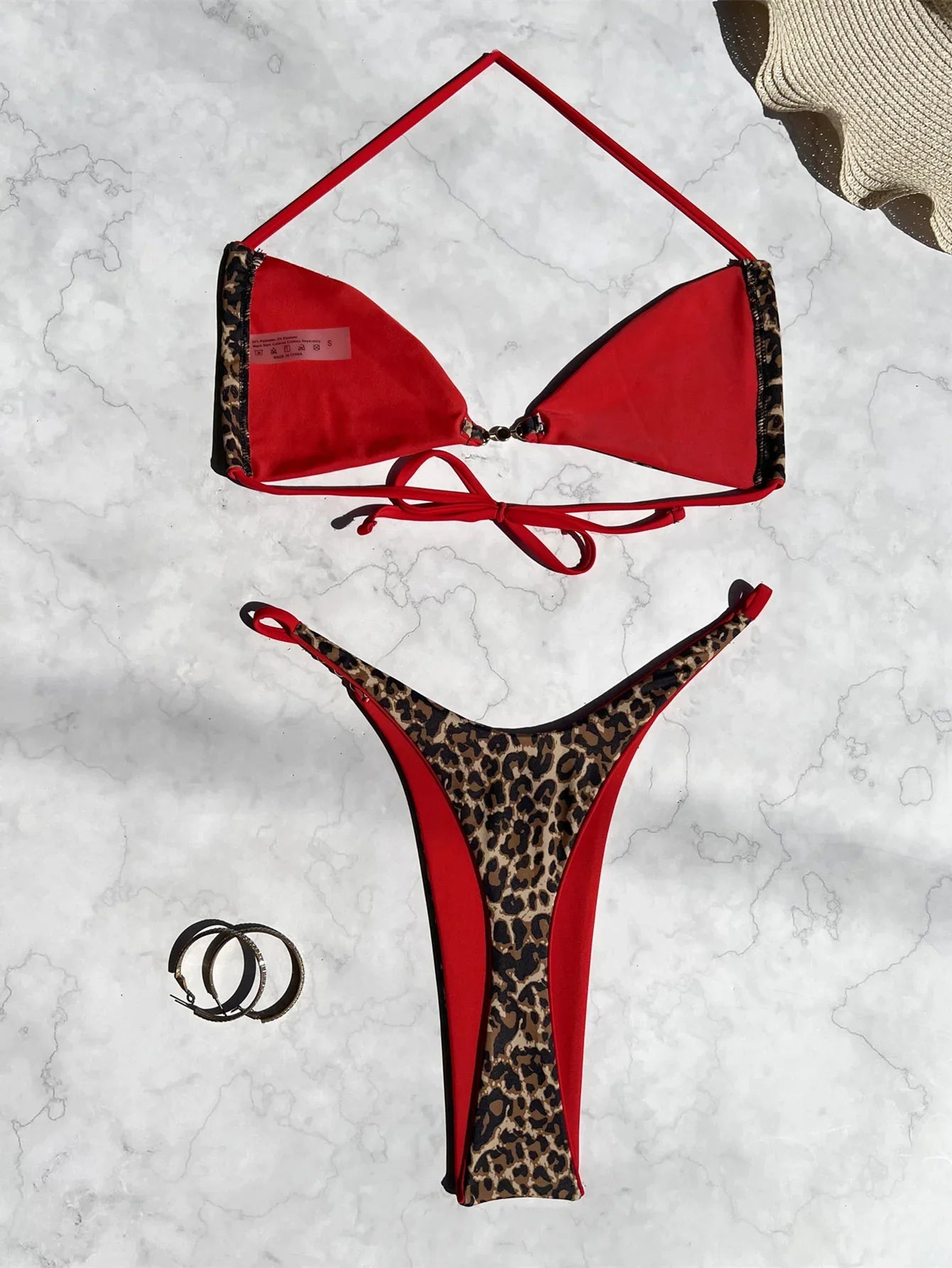 New 2026 Women's Leopard Patchwork Swimsuit Sexy Backless Neck Hanging Micro Bikini Set Low Waist Bathing Suit Beachwear Biquini