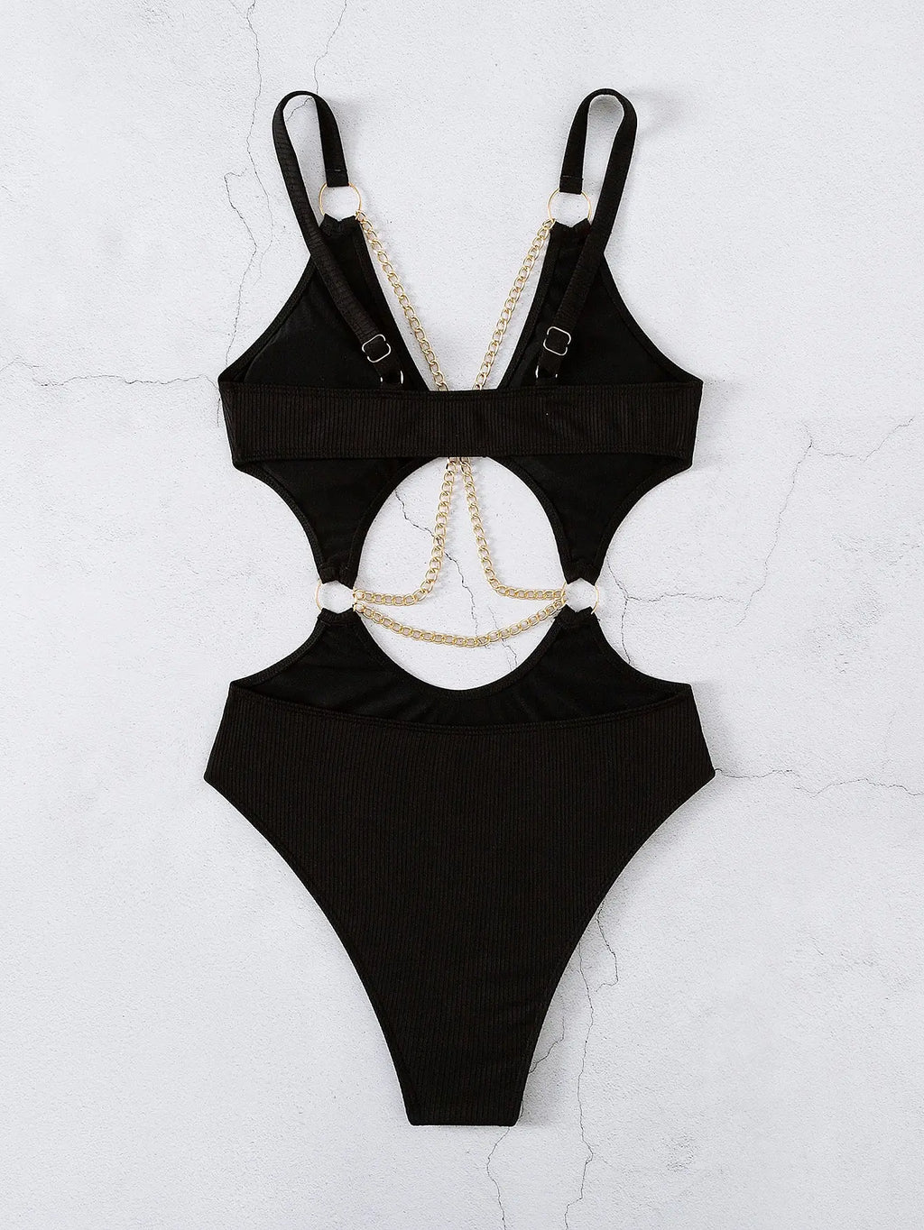Cut-out Chain Linked One Piece Swimsuit Monokini Swimwear Women 2025 Bathers Padded Beachwear Bathing Swimming Suit Summer