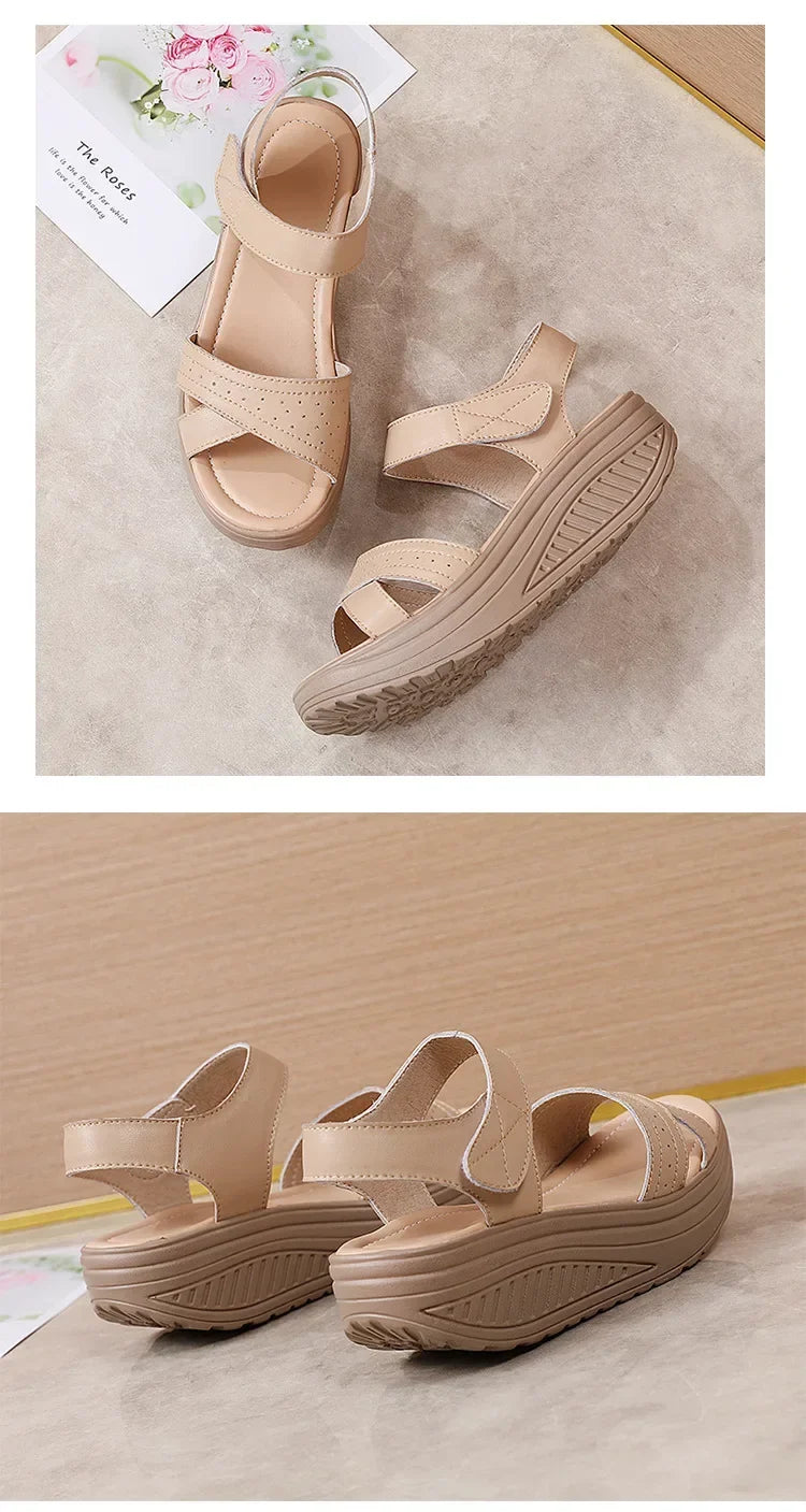 Women Comfortable Sandals Wedges Platform Ankle Strap Casual Orthotic Walking Sandals Orthopedic Arch Support 5cm heel