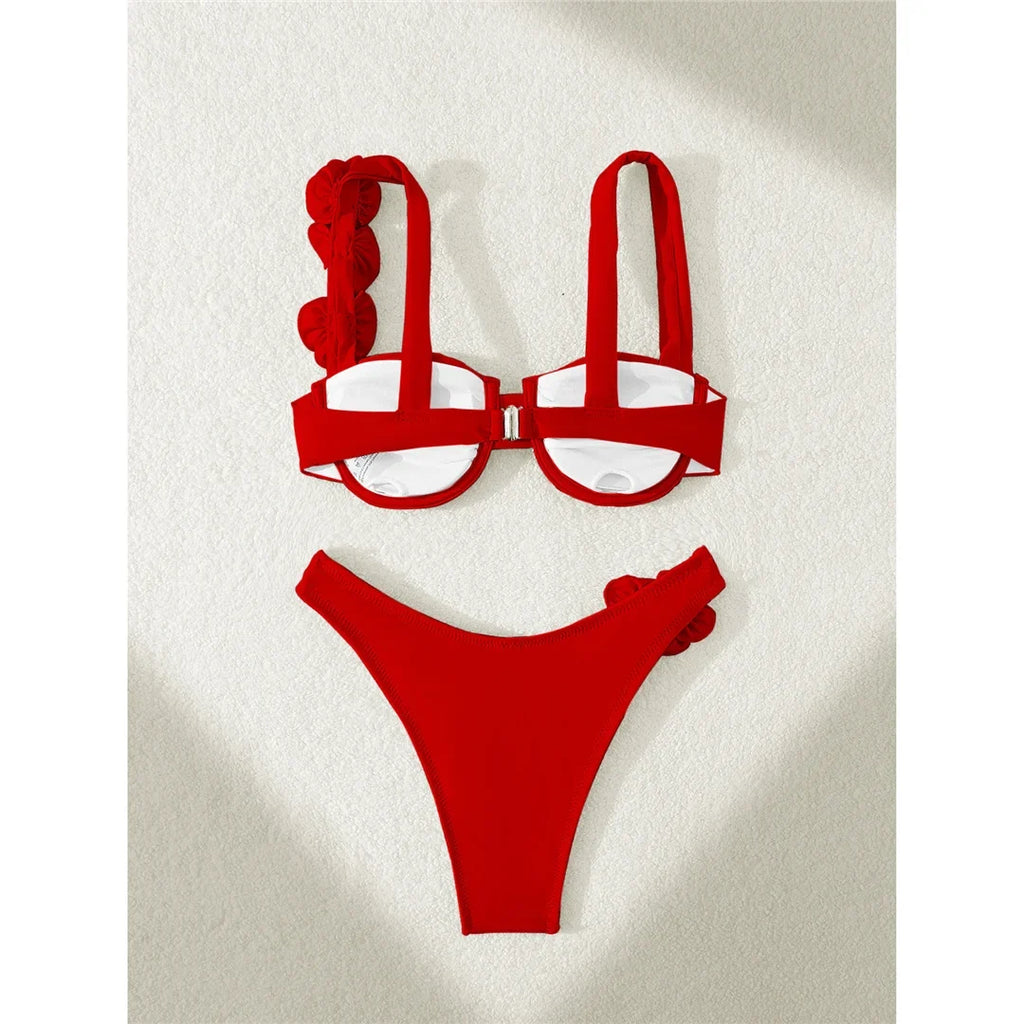 Sexy 3D Flowers Underwired Bikini Women Swimwear Female Swimsuit Two-Pieces Bikini Set Brazilian Bather Bathing Suit Swim V7970