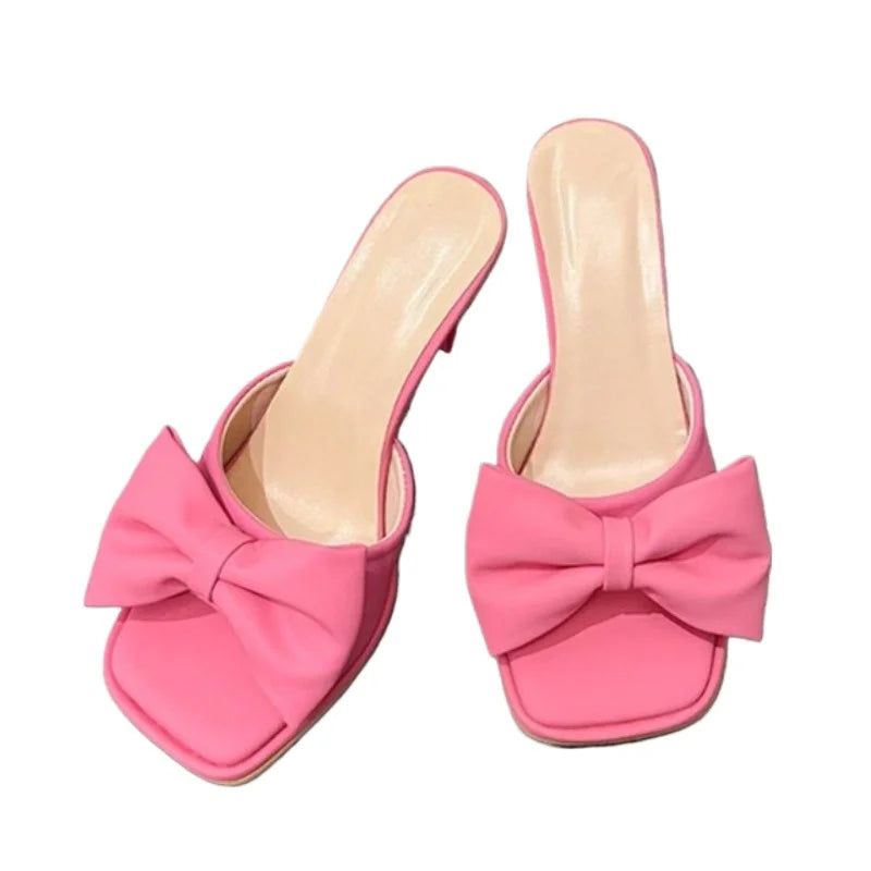 Slim Heel Slippers Women Spring Summer 2026, Princess Style Butterfly Bow High Heels, Cool Slippers