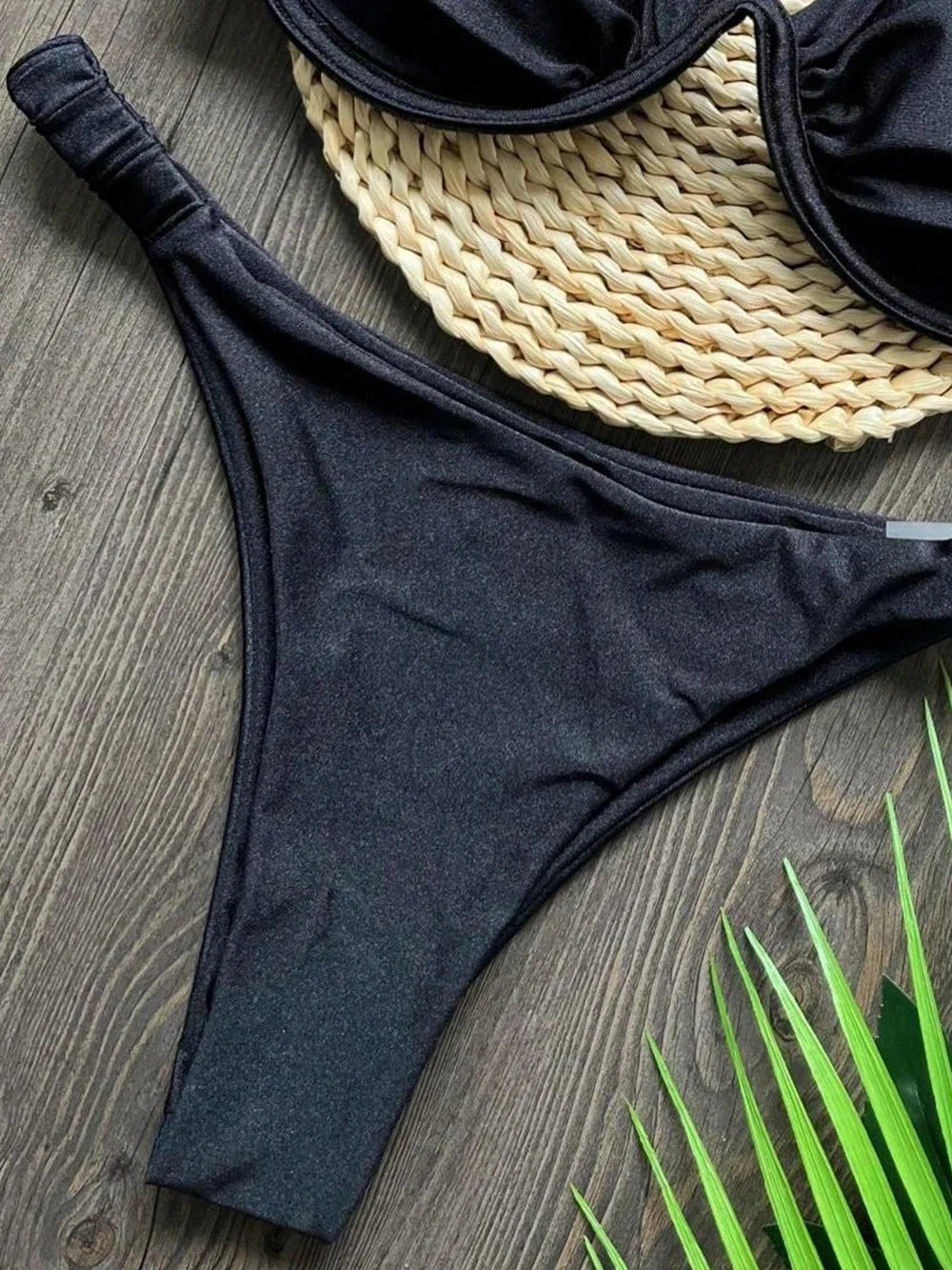 Sexy 3D Flower Bikini Set 2026 Women Black White V Wire Underwired Micro Mini Swimsuit Beach Bathing Suit Pleate Thong Swimwear
