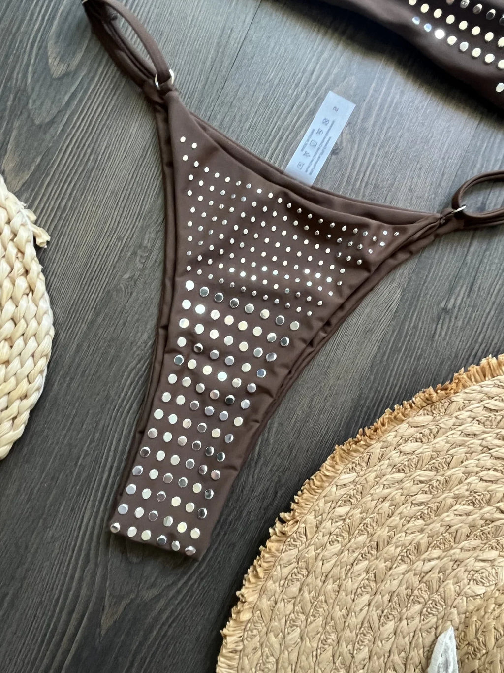 Black rhinestone process bikini sexy thong split swimsuit 2-piece beach set
