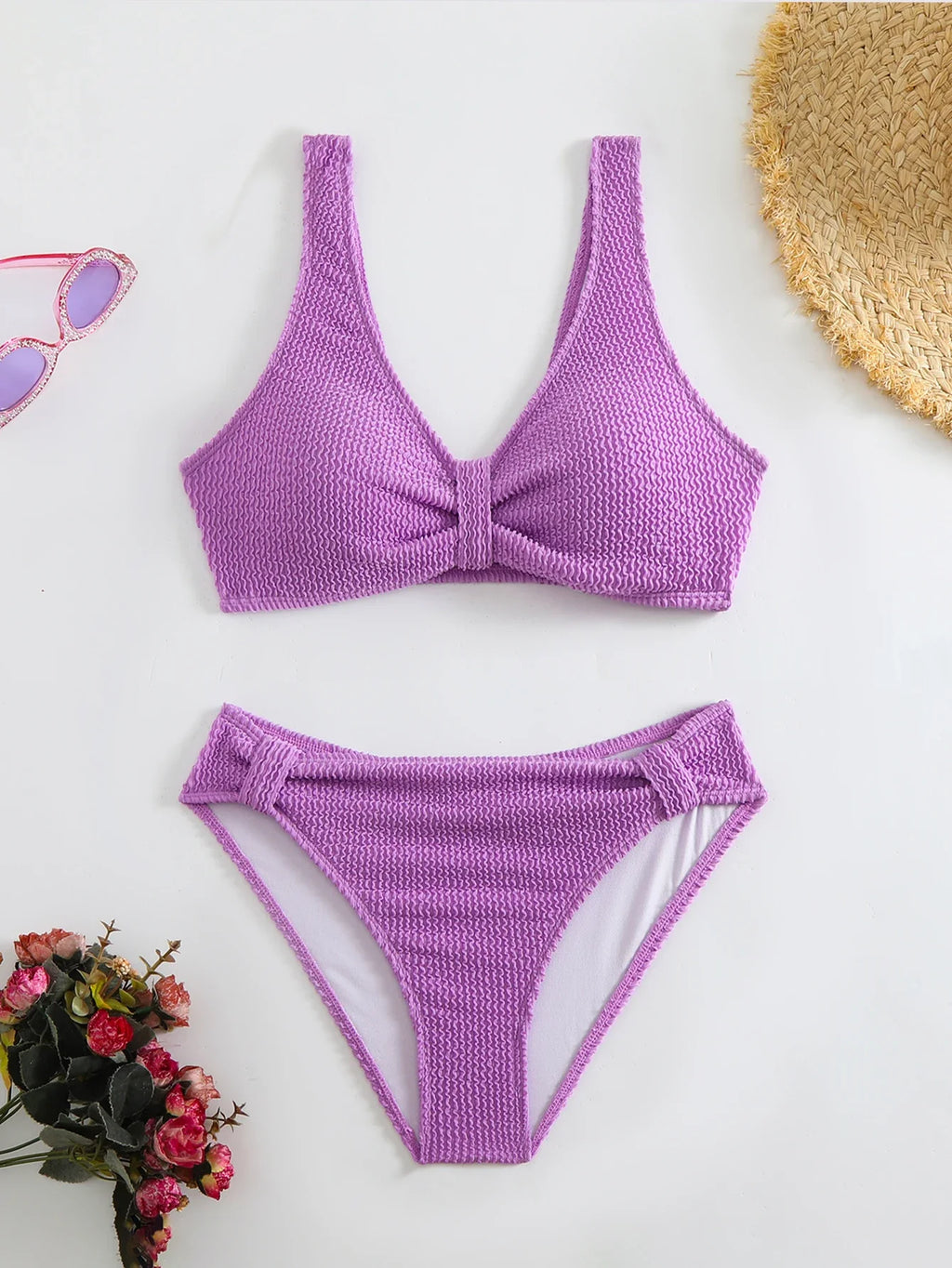 High Waist Bikini 2026 Women Sporty Swimsuit Solid Sexy Striped Swimwear Female Bathers Bathing Swimming Swim Suit Beachwear