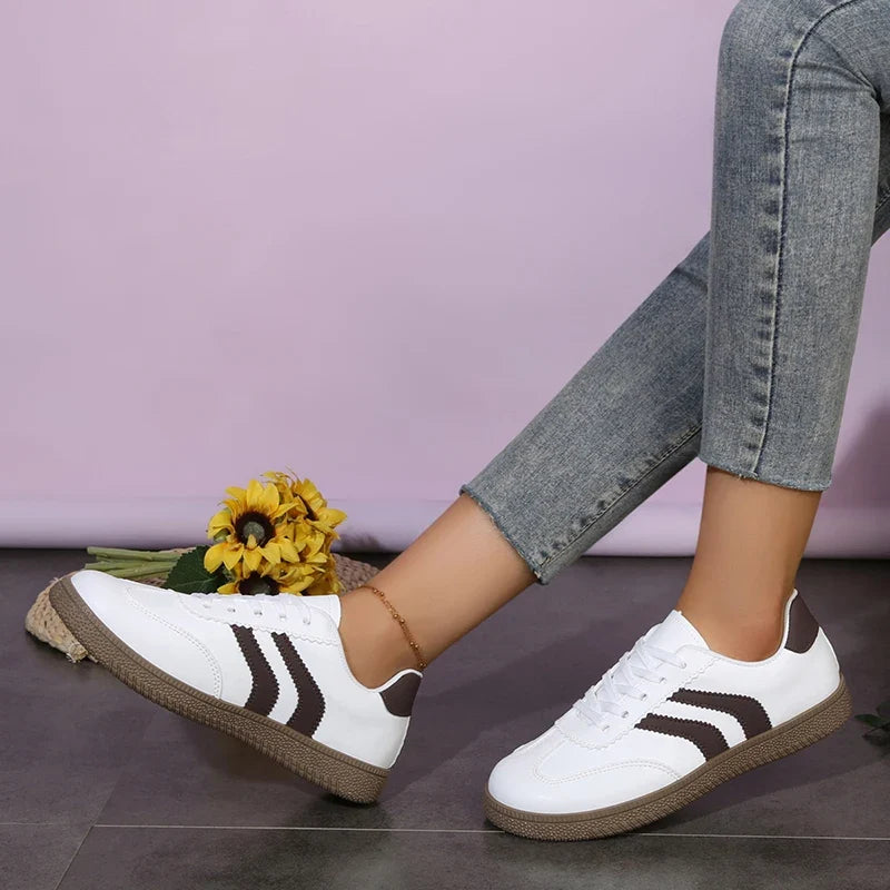Plus Size 44 Women's Stripe Flats Fashion Lace Up Platform German Training Shoes Women Comfortable Non Slip Low Top Sneakers