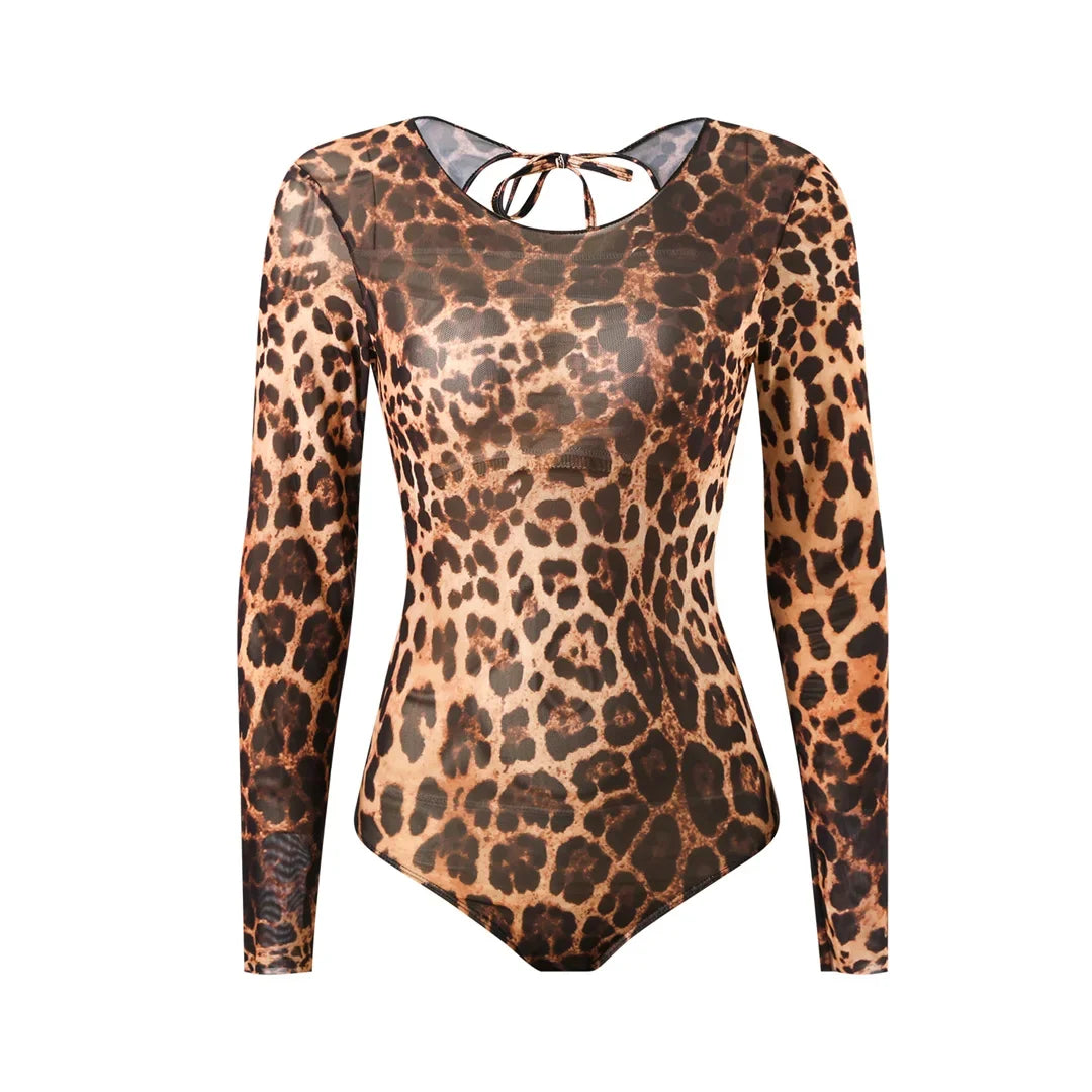S - XXL With Cover Up Long Sleeve Leopard Printed Women Swimwear One Piece Swimsuit Female Padded Bather Bathing Suit Swim V7353