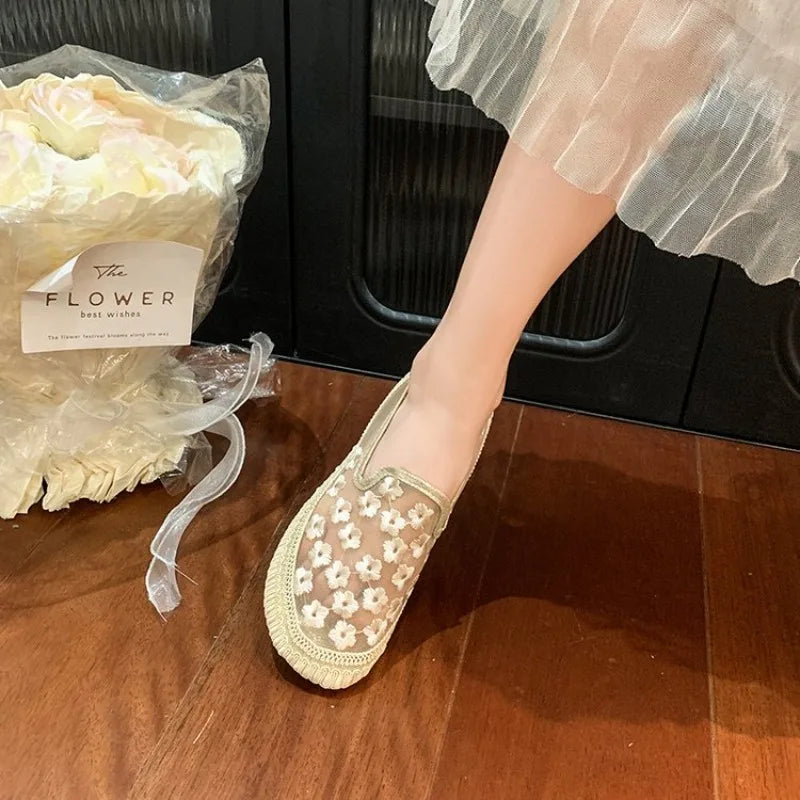 Fashion Summer  Breathable Shoes 2026 New in Light Casual Offer Flat Flowers Rhinestone Ladies Footwear