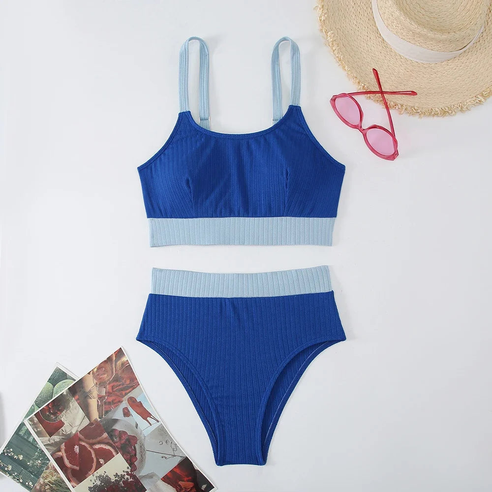 Strappy Bikinis 2026 Women High Waist Swimwear Female Sexy Swimsuit Solid Bathers Bathing Swimming Swim Suit Beachwear Summer