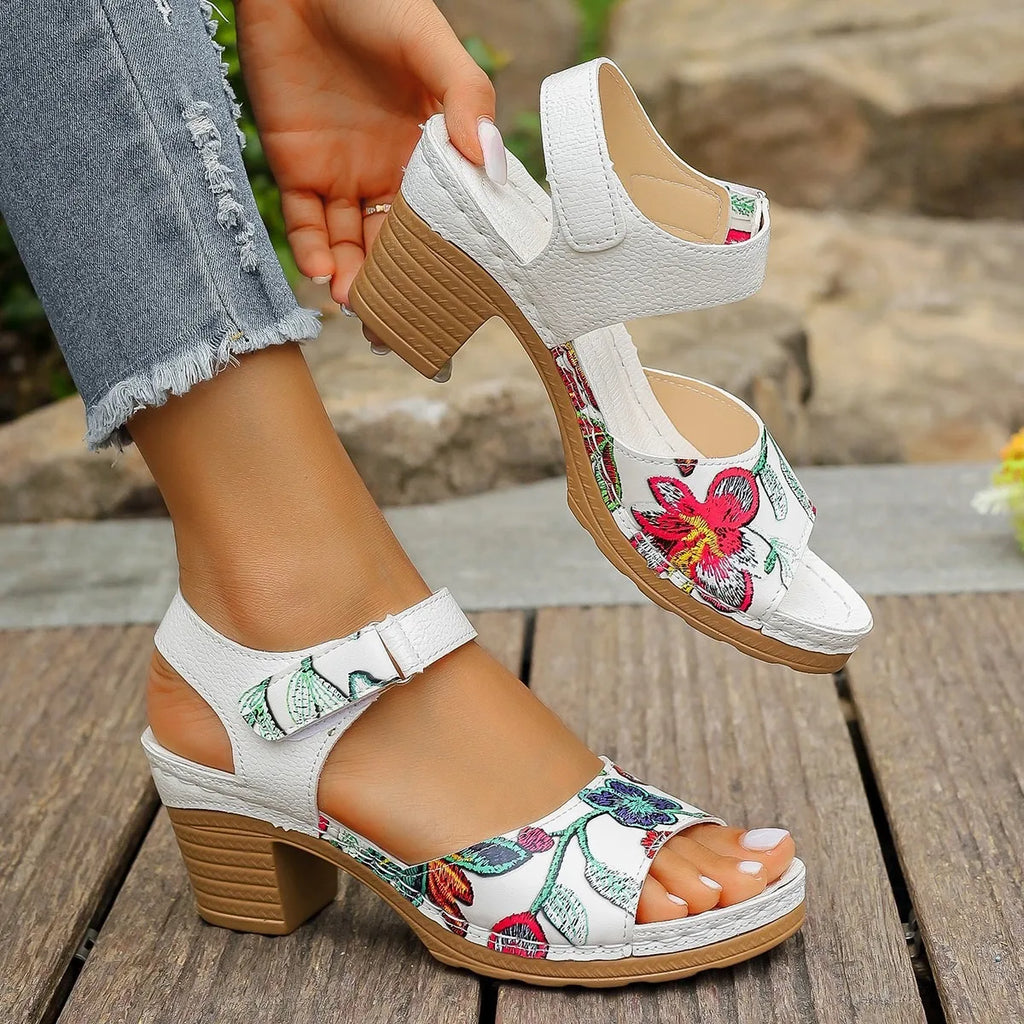 Women's Peep Toe Hihg Heel Sandals 2026 Gladiator Shoes Chunky Heel Platform Women's Sandals Flower Ladies Heeled Shoes