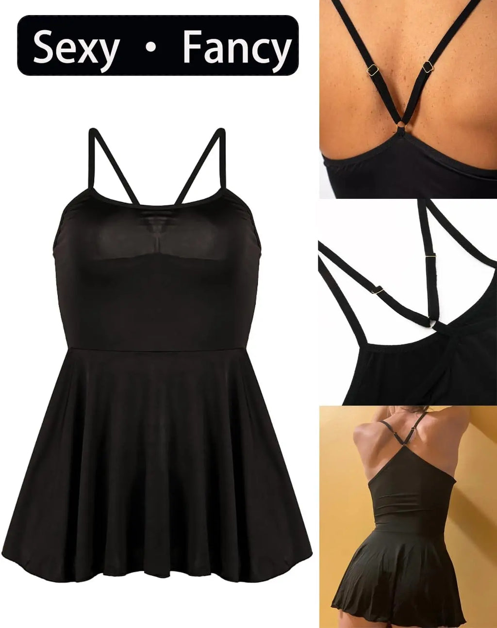 Women Mini Dress Spaghetti Strap Bodycon Cami Dress Sleeveless Pleated Skirt Summer Party Club Short Dress