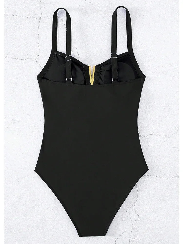 2026 V Neck Pleated Swimsuits Female Swimwear One Piece Swimsuit Women High Cut Bather Bathing Suit Swim Beachwear Slim Bodysuit