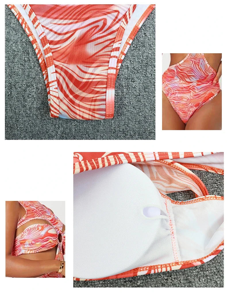 2026 New Sexy One Piece Swimsuit Swimwear Women Gradient Print Hollow High Waist Highly Elastic One-piece Bathing Suit Beachwear