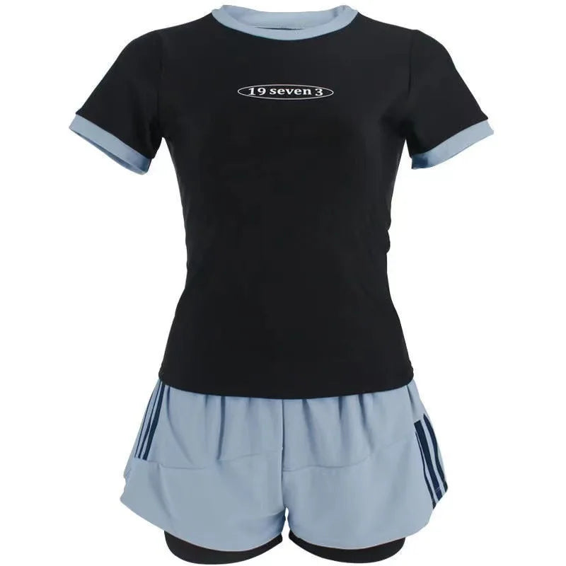 Split Swimsuit Women's Short Sleeved Conservative Cover Belly Slimming Professional Sports Sexy Hot Spring Two-piece Swimsuit