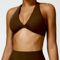 Women's Nylon Sports Bra Halter Sports Underwear Front Twist Naked Feel Sexy Yoga Gym Push Up Workout Padded Bralette Bathsuit