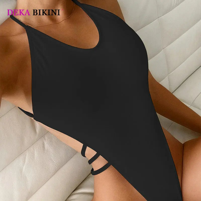 DEKA Backless One Piece Swimsuit Vintage V-neck Swimwear Women Bathing Swimming Suit Female Summer Beachwear Bodysuit