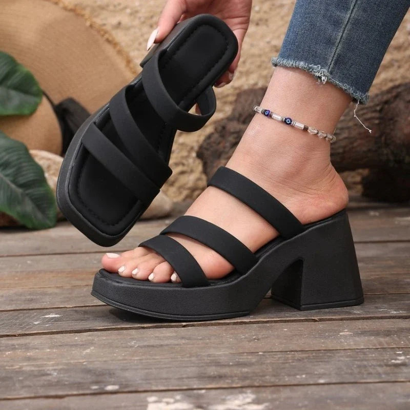 Women Sandals Summer Outdoor Wear French Style Sandals Thick Bottom Heightening Anti-Slip Shoes Fashionable Slip-On Shoes Women