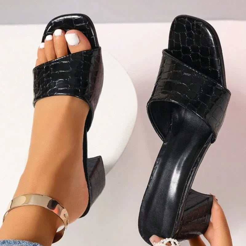 Fashion Women Pumps Slippers Ladies Square Toe Female Slides Summer High Heels Sandals Solid Ladies Shoes 2026