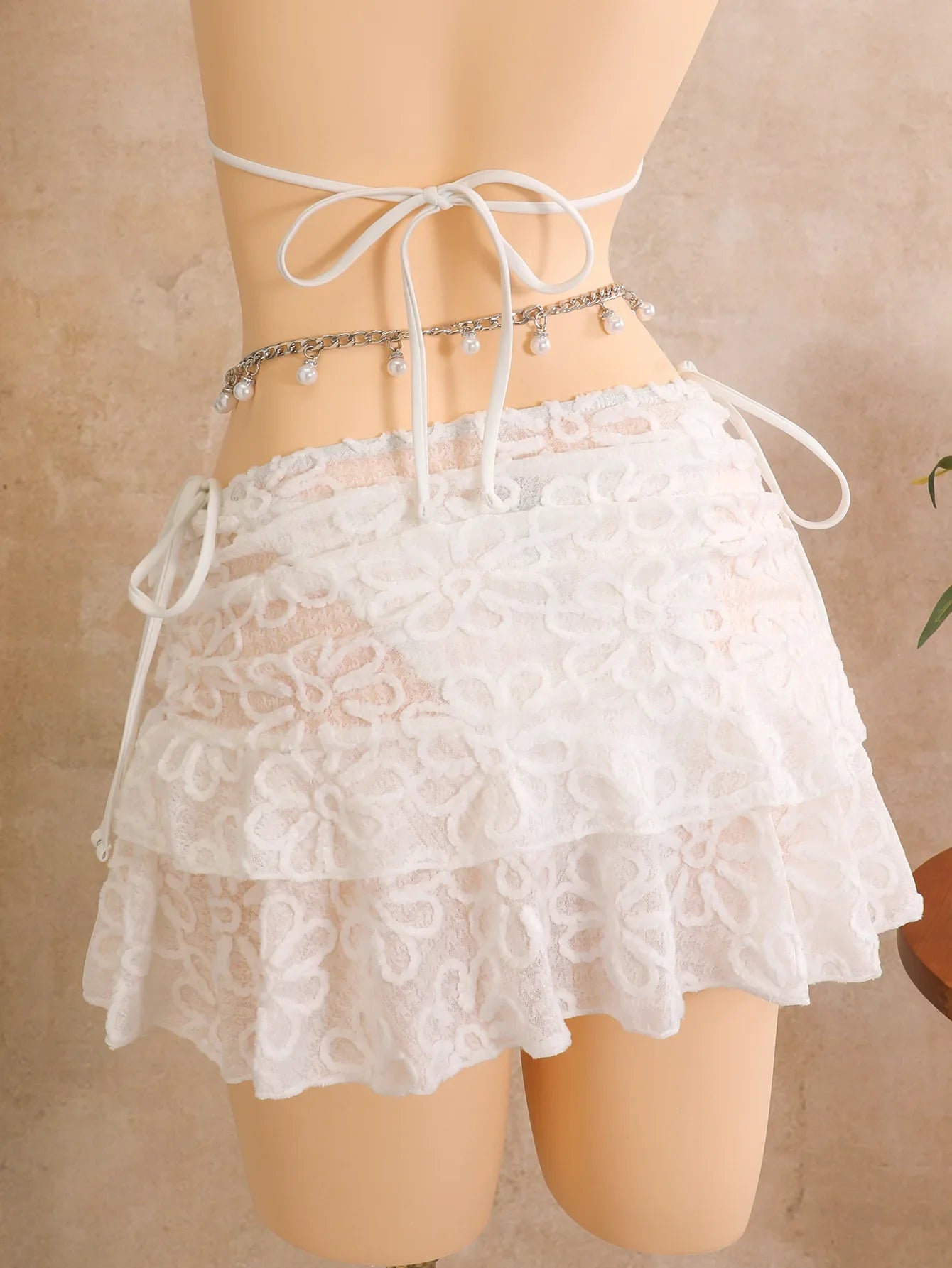 Vintage White Floral Embroidery Bikini Set 2026 Women 3D Flower Push Up Bra Pleate Skirt 3 Piece Swimsuit Bathing Suit Swimwear