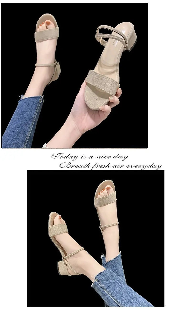 Women Sandals Chunky Heels Slides Summer 2026 Elegant Shoes Women Slipper Big Size 34-42 Fashion Summer Sandal Women