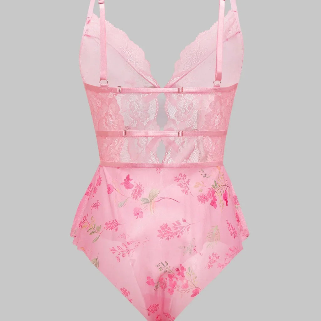 Sexy Crotchless Lingerie Women Lace Hollow Bodysuit Exotic Pajamas Teddy Babydoll Dress Deep V Open Bra Porno Underwear Set