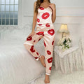 Pajama For Women Home Clothes Summer Satin Sleepwear Pj Set Sexy V Neck Cami Tops with Comfortable Elastic Pants Pyjama 2 Piece