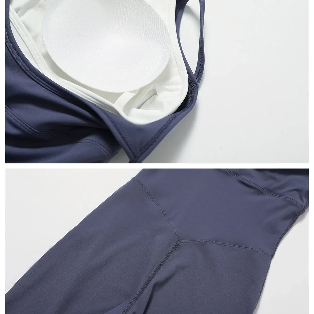Yoga Jumpsuit Fake two color contrast halter sport jumps Women Push Up Gym Fitness Overalls Sport Outfit Sportswear Clothes 8843