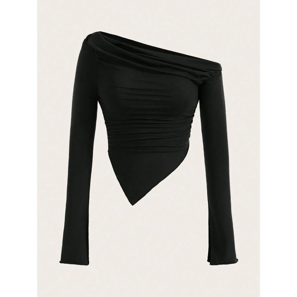 Women Sexy Solid One Shoulder Long Sleeve T Shirt Spring Fall 2024 Y2K Clothes Grunge Goth Slim Fit Tee Top Tshirt Streetwear