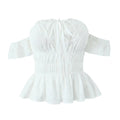Spring New Style Elegant Ruffled One-shoulder Casual Top Shirt Womens White Off Shoulder Ruffle Waist Short Sleeve Casual OERV