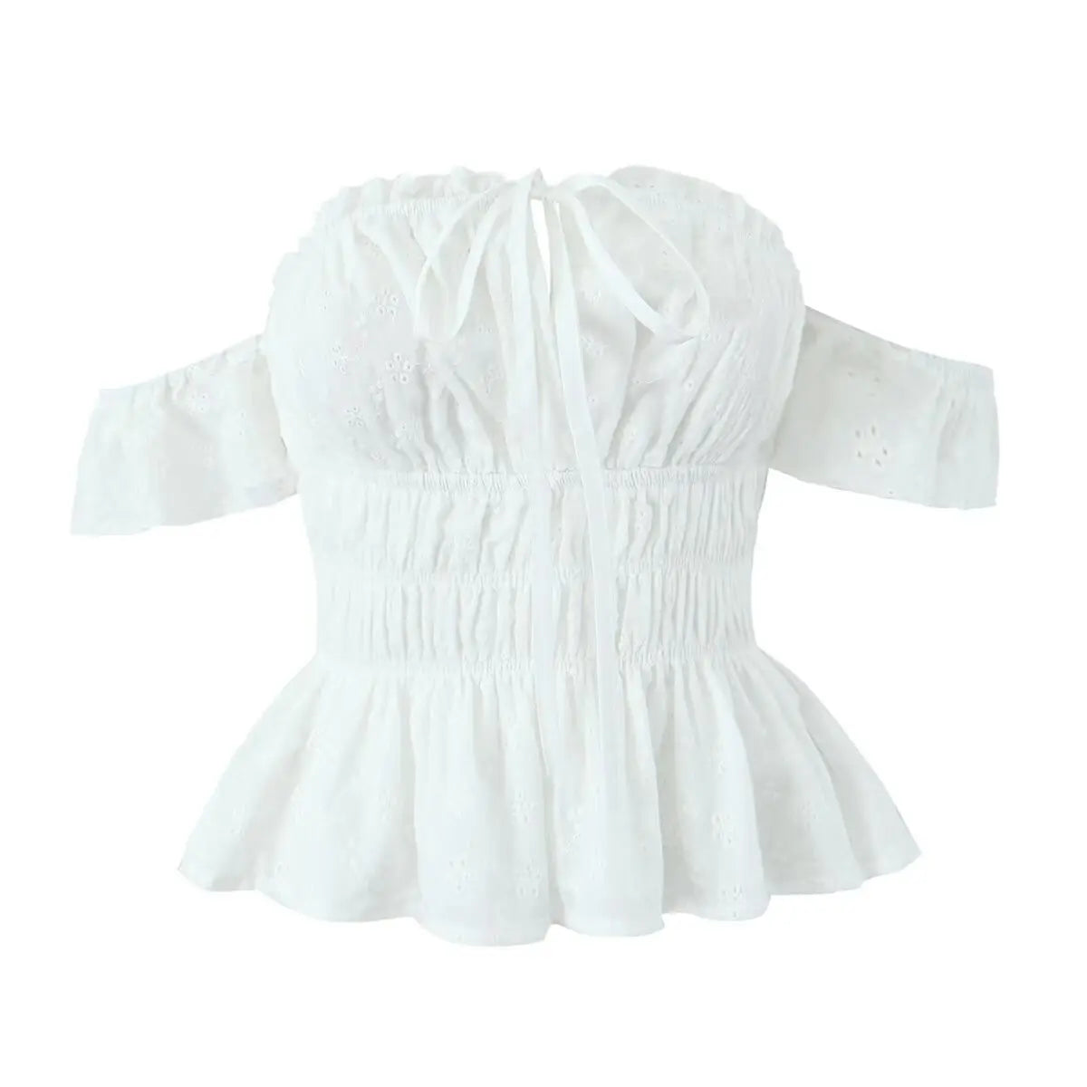 Spring New Style Elegant Ruffled One-shoulder Casual Top Shirt Womens White Off Shoulder Ruffle Waist Short Sleeve Casual OERV