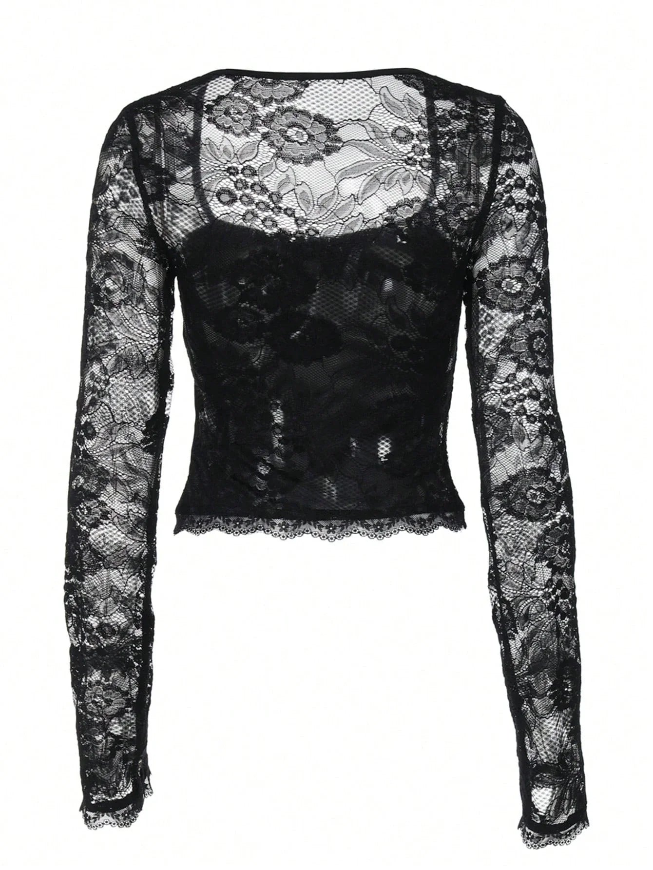 Women's Sexy Lace Patchwork Square Collar Flare Sleeve T-Shirt Elegant Slim Fit Long Sleeve Cropped Top Spring/Fall 2026