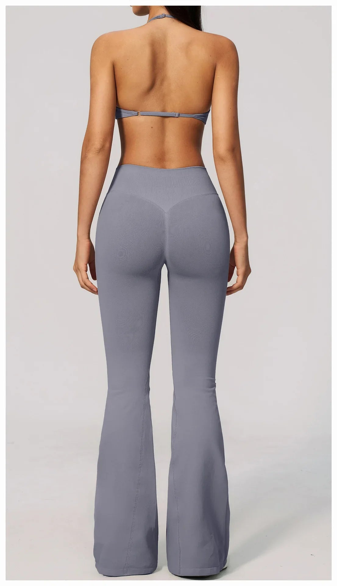 Summer Fitness Suit Women Seamless Hanging Neck Pleate Sports Bra Yoga Sets High Waist Wide Leg Leggings Running Athletic Wear