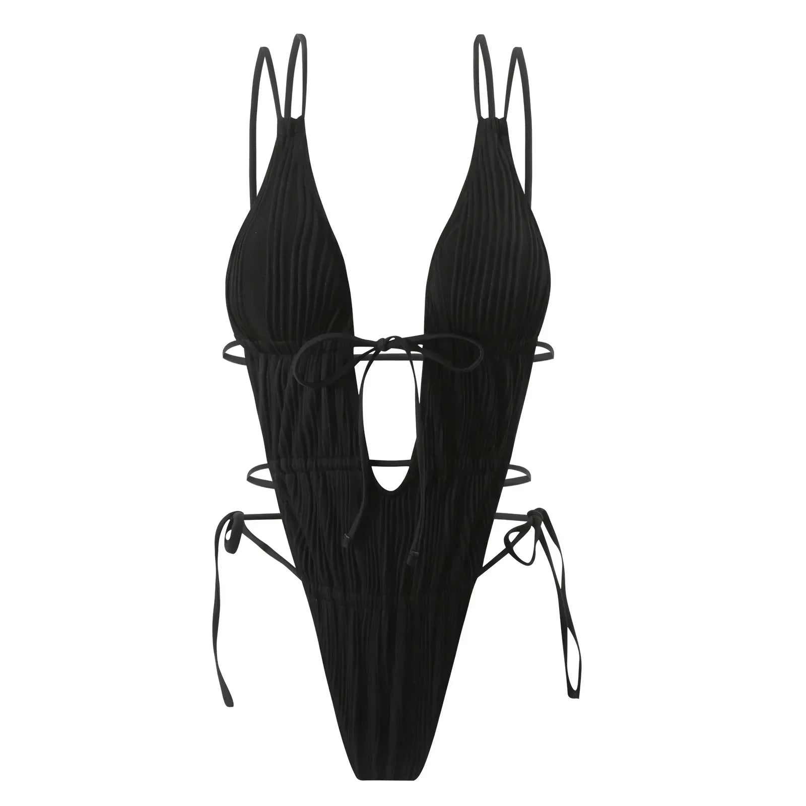 Deep V Neck Halter Wrinkled Female Swimwear One Piece Swimsuit Women Backless Monokini High Cut Bather Bathing Suit Swim Lady