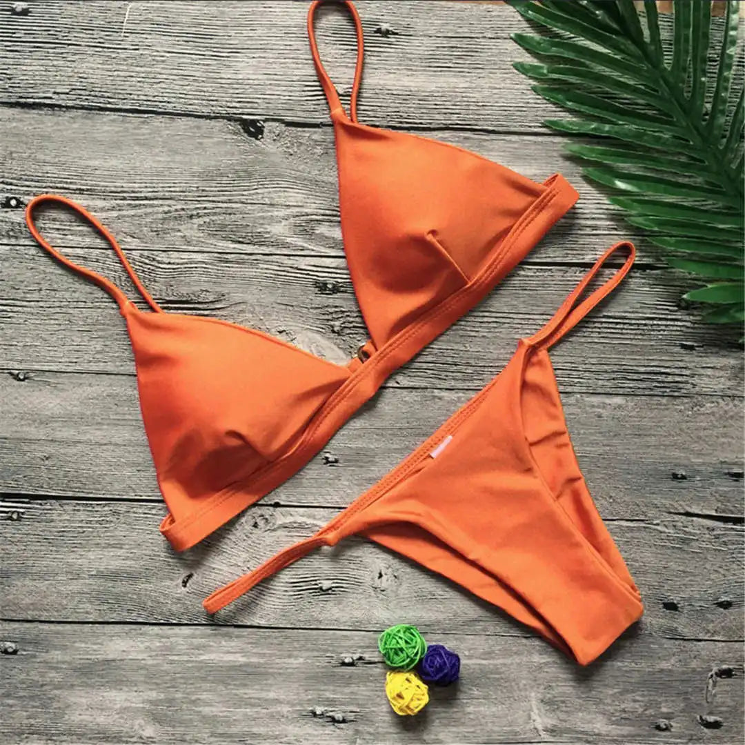 New Sexy Padded Brazilian Bikini Women Swimwear Female Swimsuit Two-Pieces Bikini Set Solid Bather Bathing Suit Swim Lady V64A