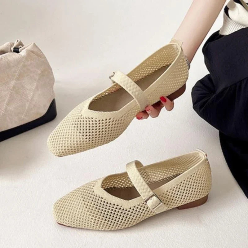Women Leisure Flats Breathable Mesh Spring Summer Flat Shoes For Female Daily Walking Shoes Square Toe Ladies Fashion Footwear