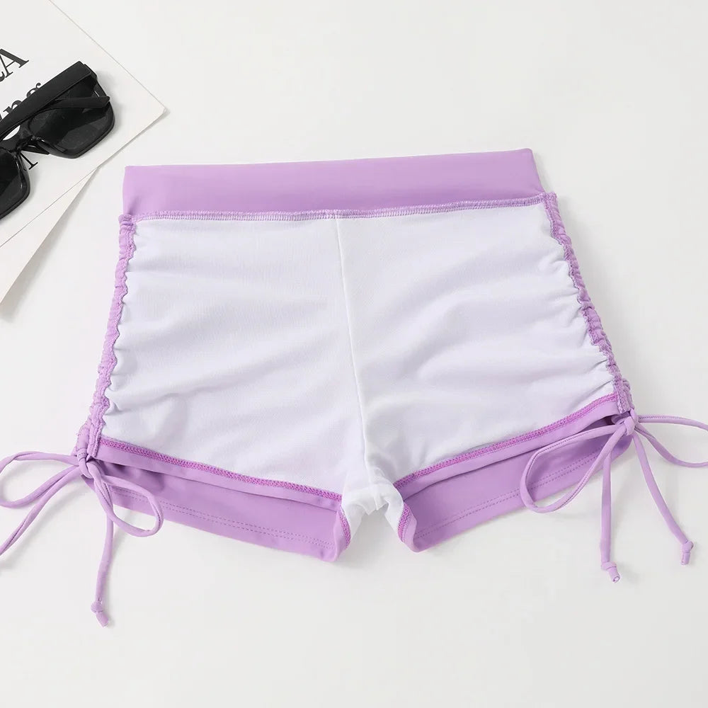 Drawstring Front Shorts Bikinis 2024 High Waist Swimsuit Women Swimwear Female Bathers Bathing Swimming Swim Suit Beachwear