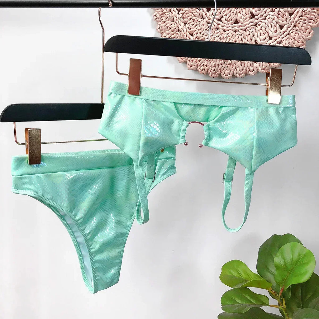 Sexy Bikini Push Up High Waist Swimwear Swimsuit Women Bronzing Snakeskin Print Bikinis Set Bathing Suit Female Metal Hoop Decor