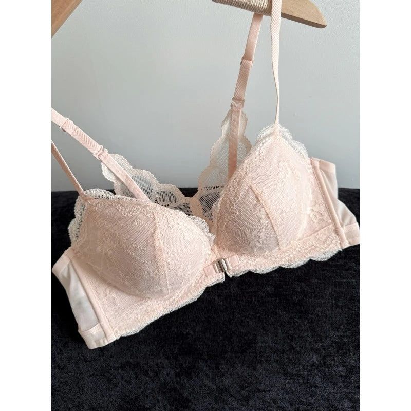 Summer Nouvelle Tendance! Soutien-Gorge Push Up à Fermeture Avant - Bretelles Dentelle Dos, Bralette Légère pour Petite Poitrine