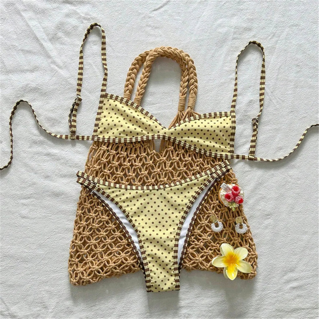 S - XL Polka Dot Bikini Female Swimsuit Women Swimwear Two-Pieces Bikini Set Padded High Leg Cut Bather Bathing Suit Swim V8181