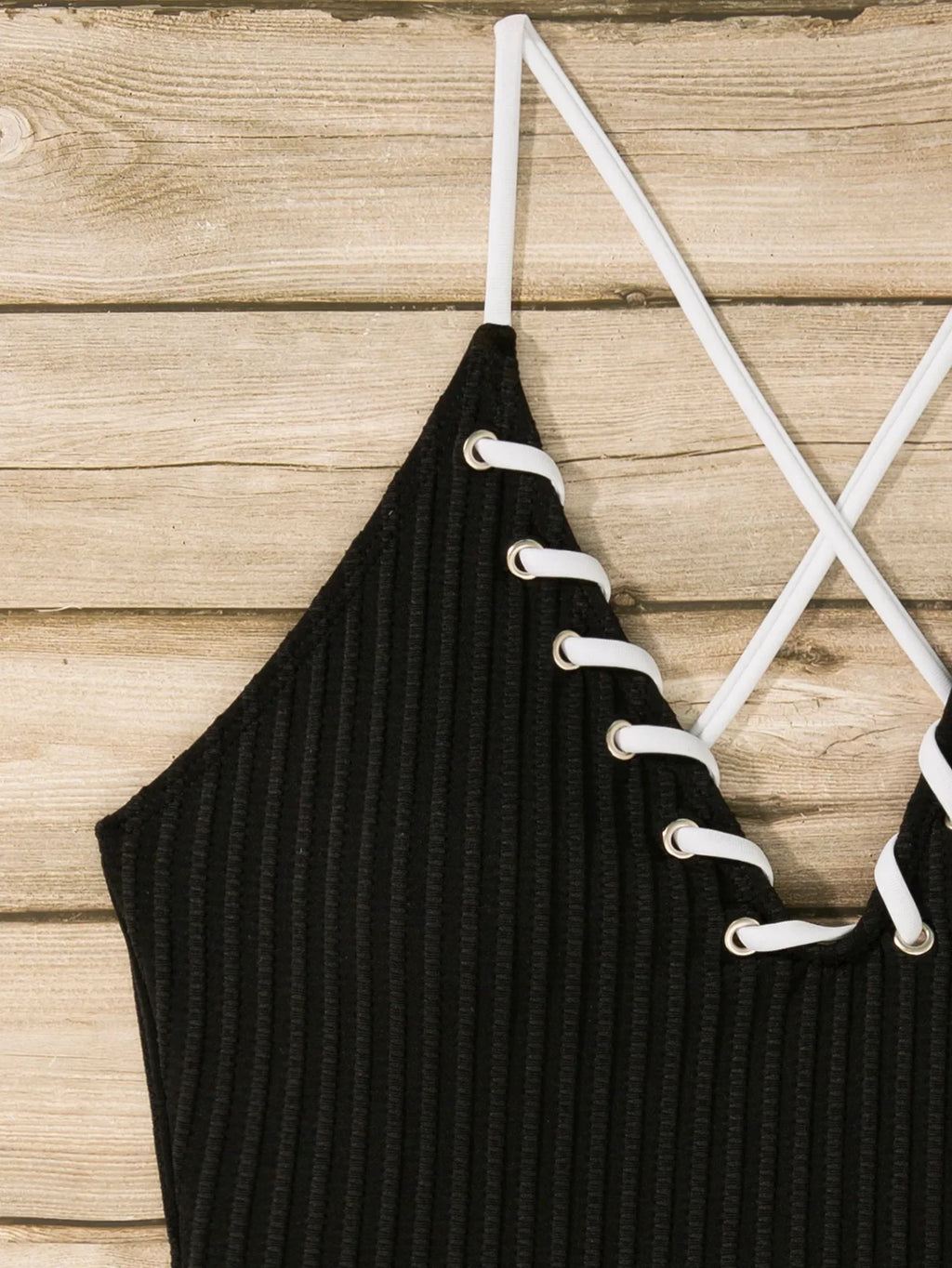 V Neck Wrinkled Ribbed Cross Backless One Piece Swimsuit Women Swimwear Female High Leg Cut Monokini Bather Bathing Suit Swim