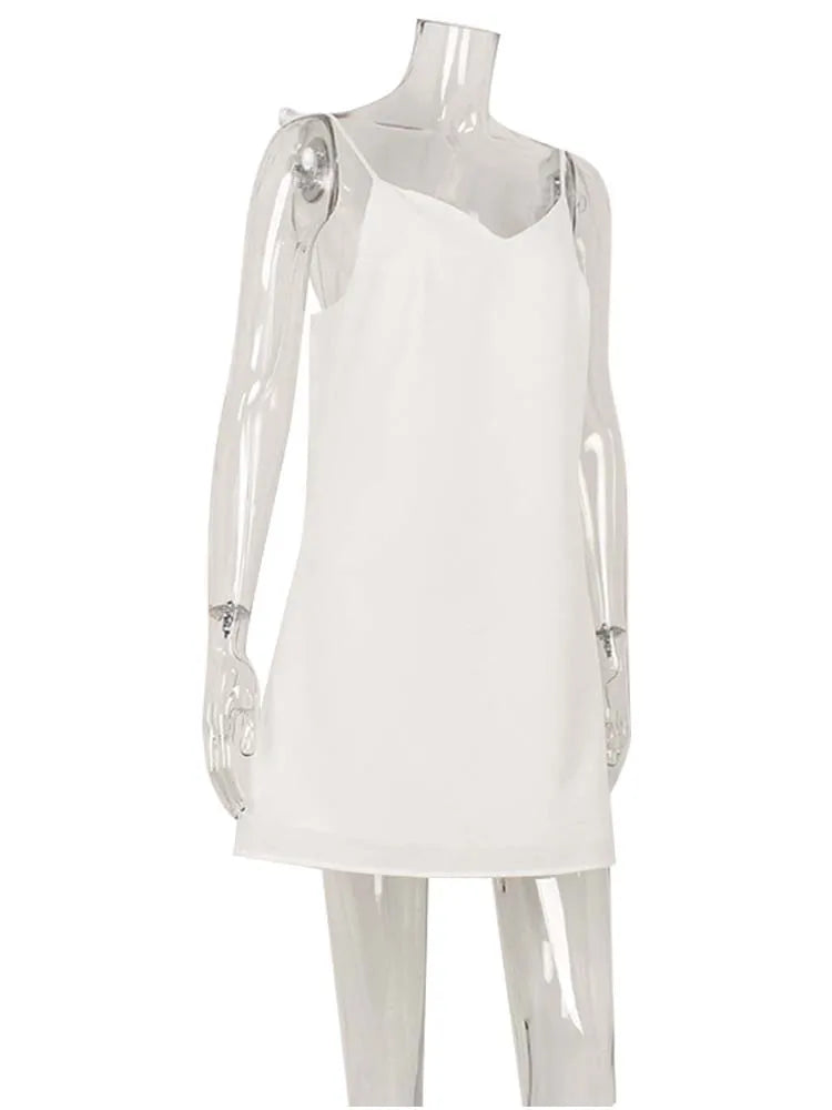 Ahagaga Fashion Women's Dresses Solid Straps Bandage Regular Causal V-Neck Sleeveless Summer Camisole Loose Sweet Femlae Vestido