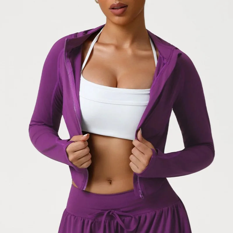 Women's Seamless Yoga Top Zipper Long-sleeved Sports Jacket Outdoor Fitness Gym Casual Top