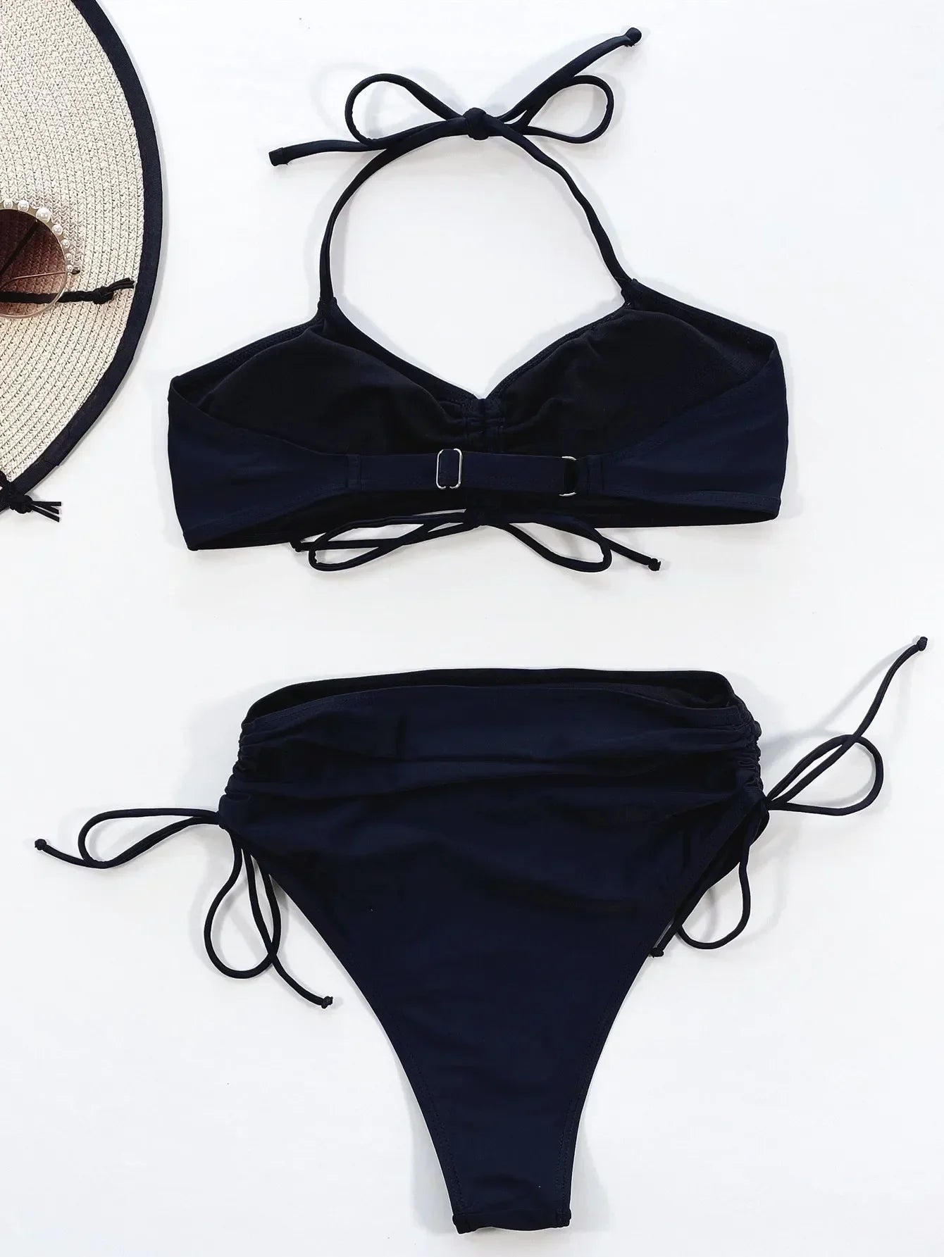 Bikini 2026 Sexy Black Drawstring High Waist Halter Swimwear Swimsuit Women Bikinis Set Bathing Suit Beach Bikini Female Push Up