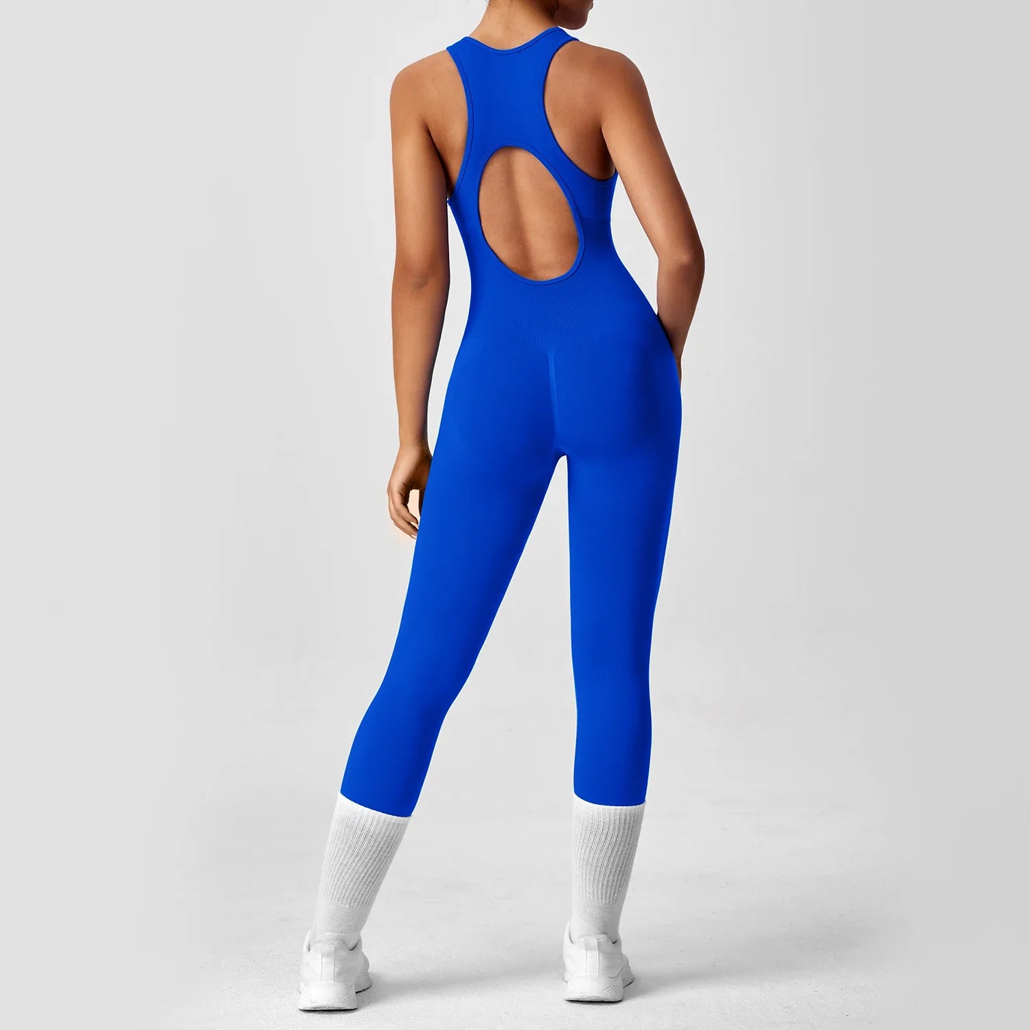 Open Back Racerback Yoga Jumpsuit Women Seamless Butt Lifting High Elastic Gym Workout One Piece Bodysuit