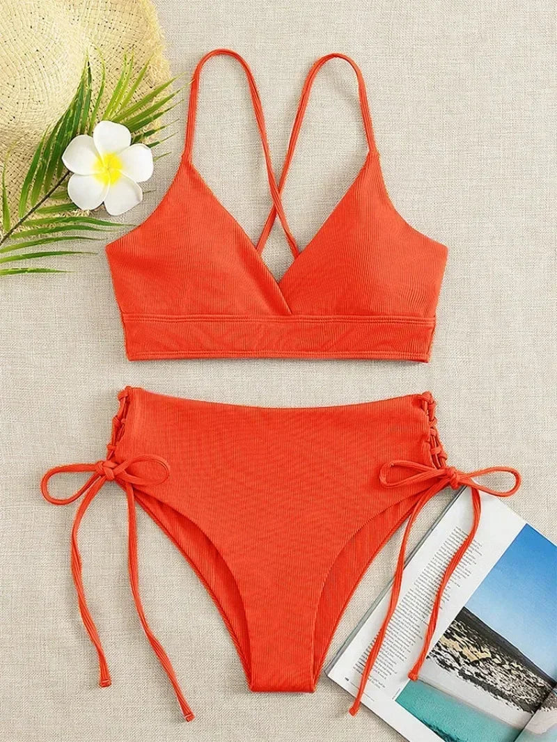 Sexy Bandage High Waist Brazilian Bikinis Sets Swimsuit Swimwear Swimming Suit for Women  New Bikini Mujer Biquinis