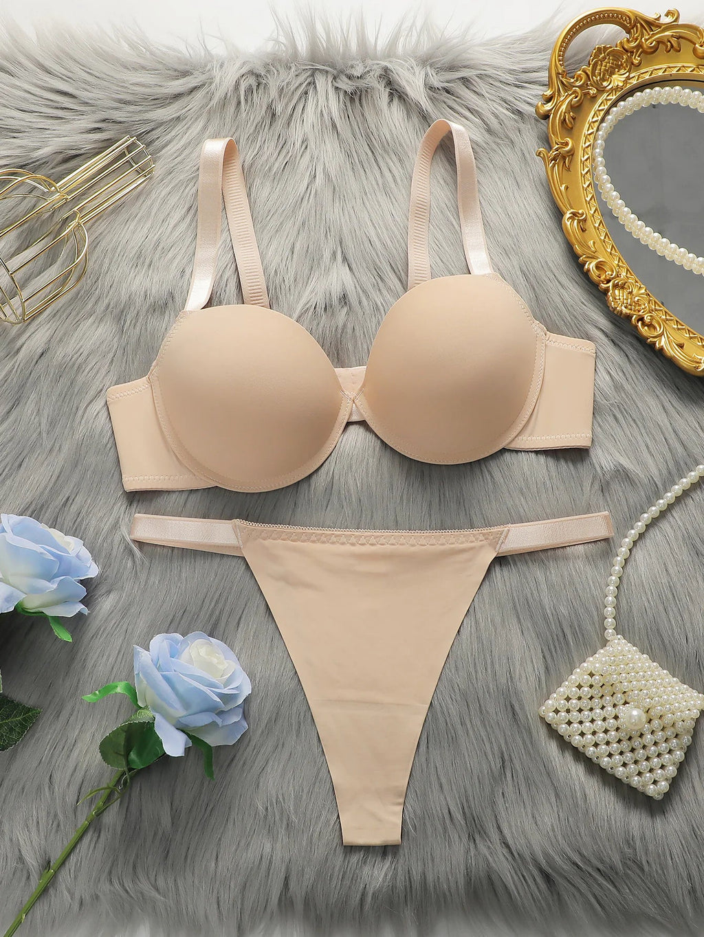 Suitable for small breasts thickening brassiere Sexy Underwire Two Piece Push Up Bras Lingerie Set For Women B2051