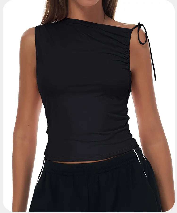 Sexy Shoulder Yoga Top Sleeveless Fitness Women Solid Color Gym Shirt Breathable Quick Dry Running Vest Sportswear